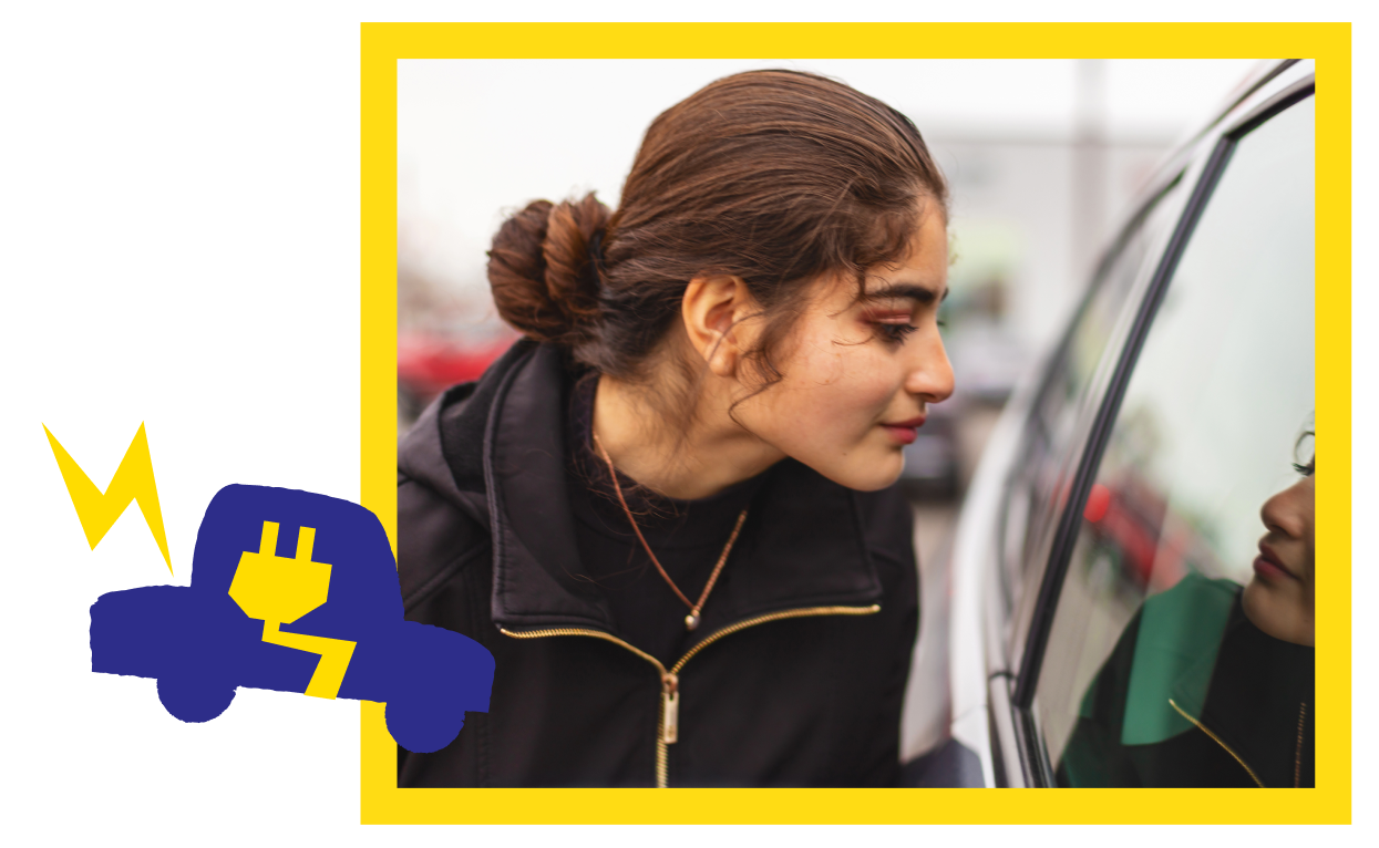 young woman peering into a car